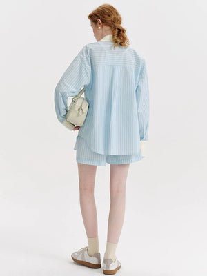 Blue Shirt Casual Shorts Set-Up