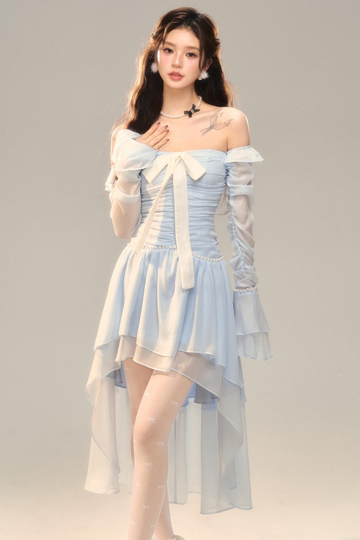 Blue Slim Bow Dress