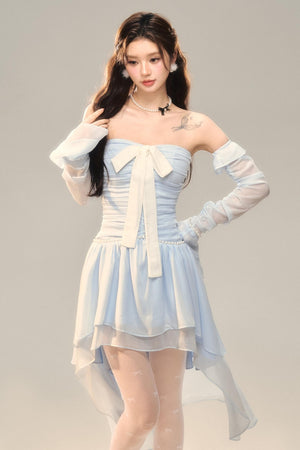 Blue Slim Bow Dress