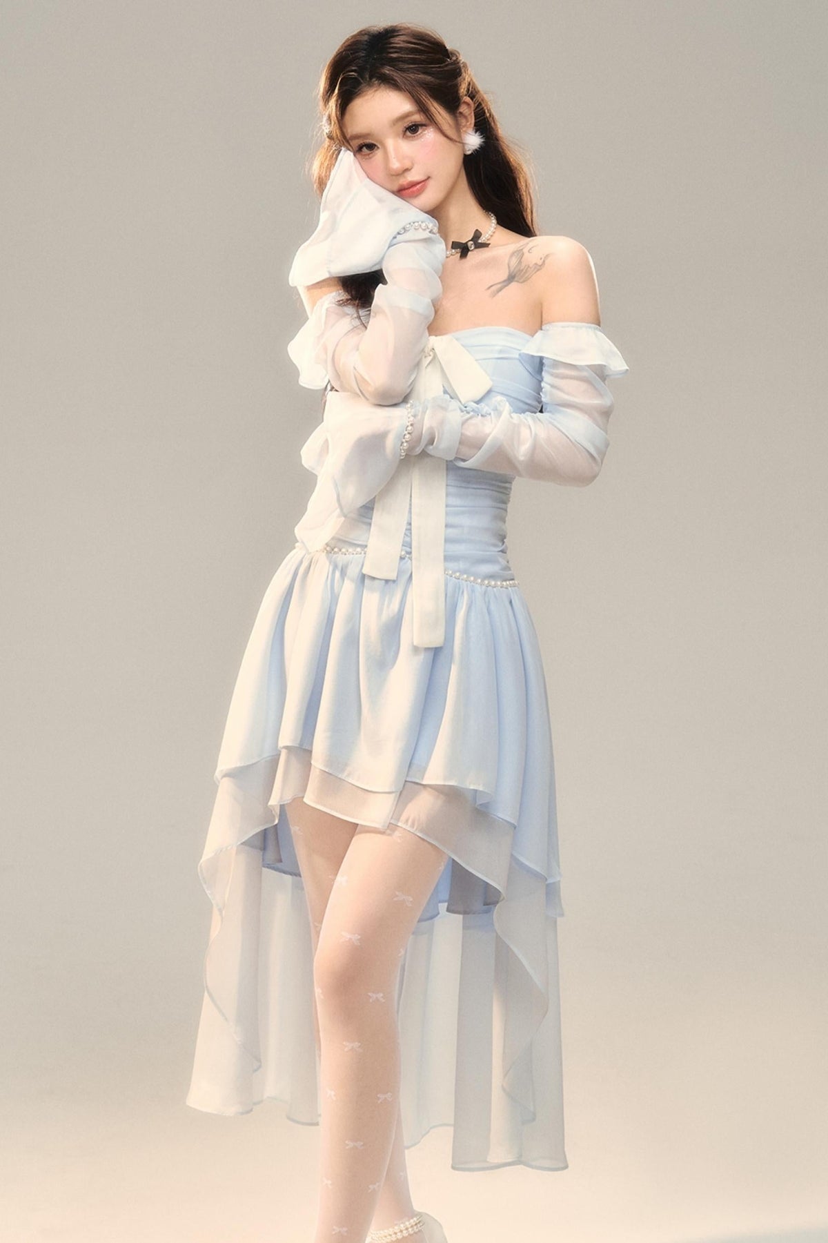 Blue Slim Bow Dress
