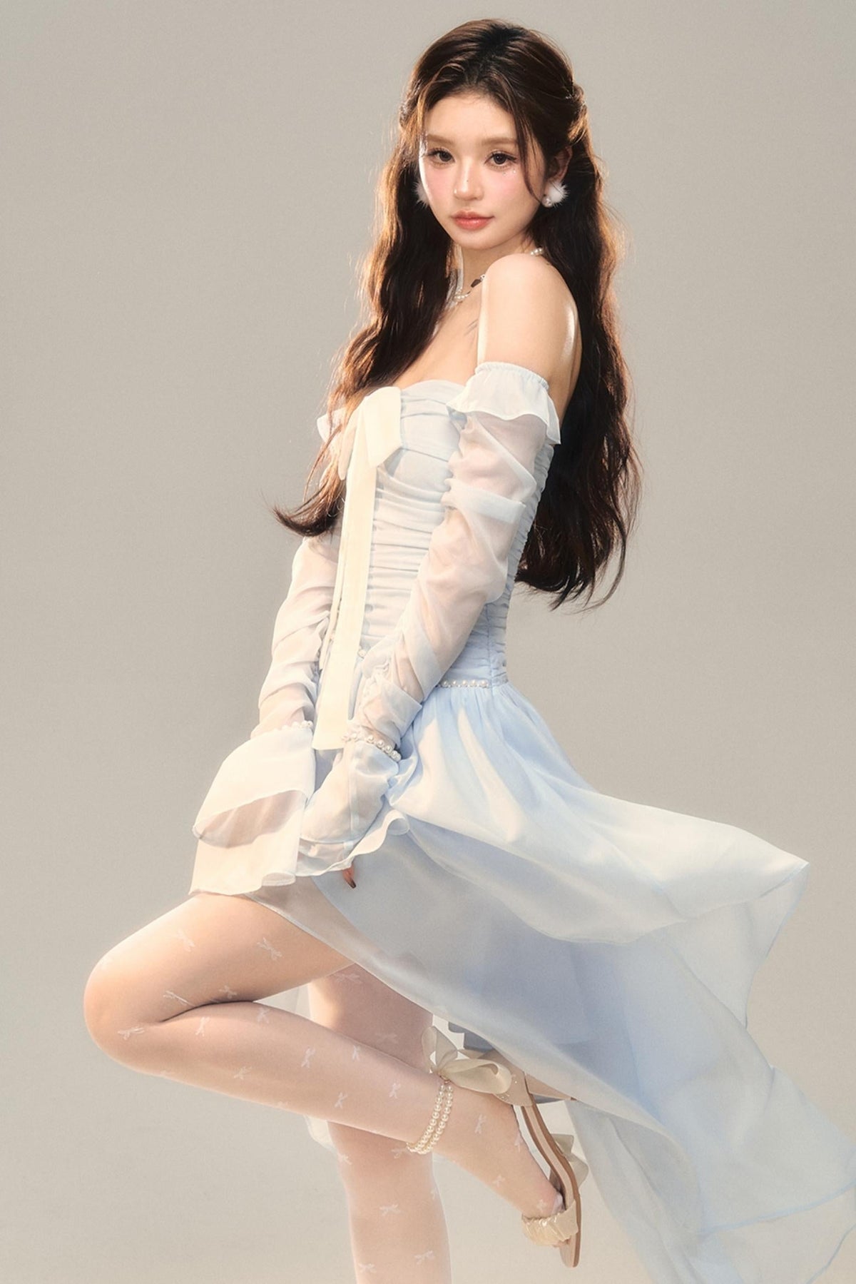 Blue Slim Bow Dress