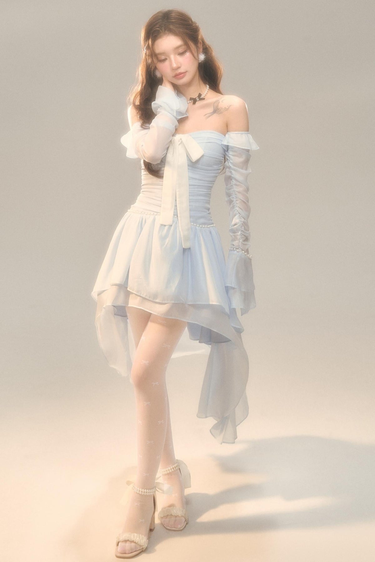 Blue Slim Bow Dress