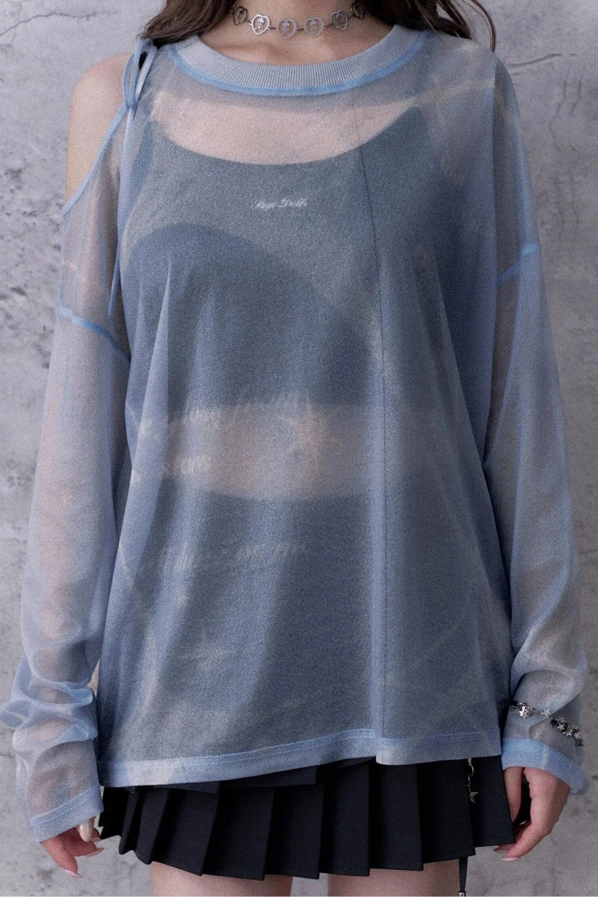 Blue Sparkling Mesh Sweatshirt Style Top