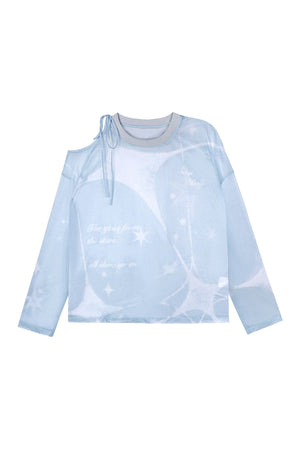 Blue Sparkling Mesh Sweatshirt Style Top