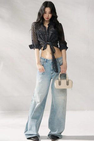 Blue Straight-Leg Denim Pants