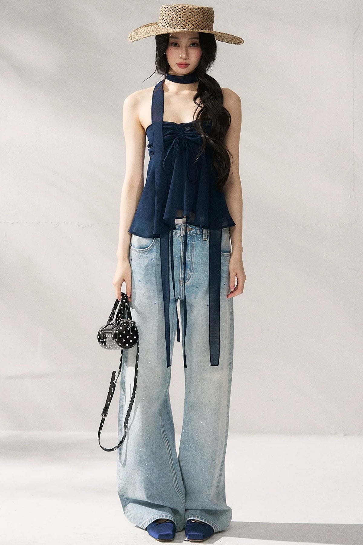 Blue Straight-Leg Denim Pants