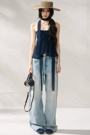 Blue Straight-Leg Denim Pants