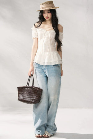 Blue Straight-Leg Denim Pants