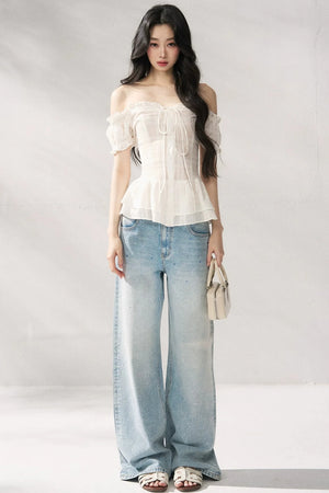 Blue Straight-Leg Denim Pants