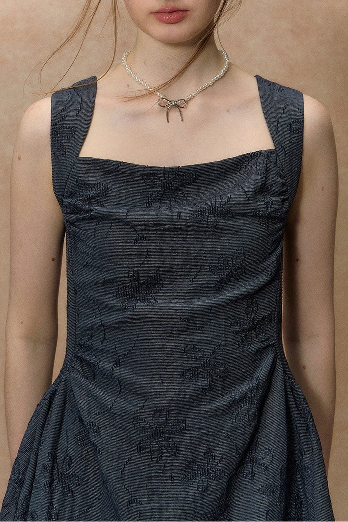 Blue Strap Waist-Cinching Print Dress