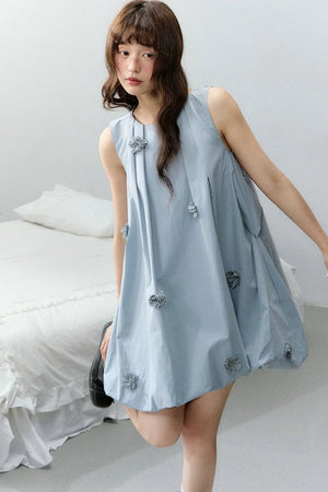 Blue Three-Dimensional Floral Dress