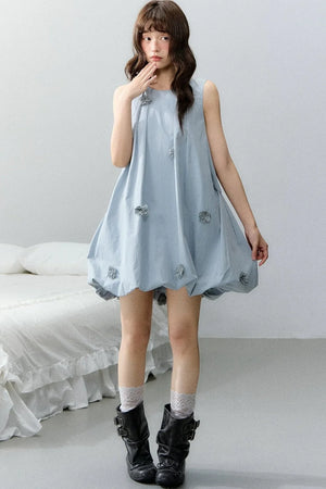Blue Three-Dimensional Floral Dress