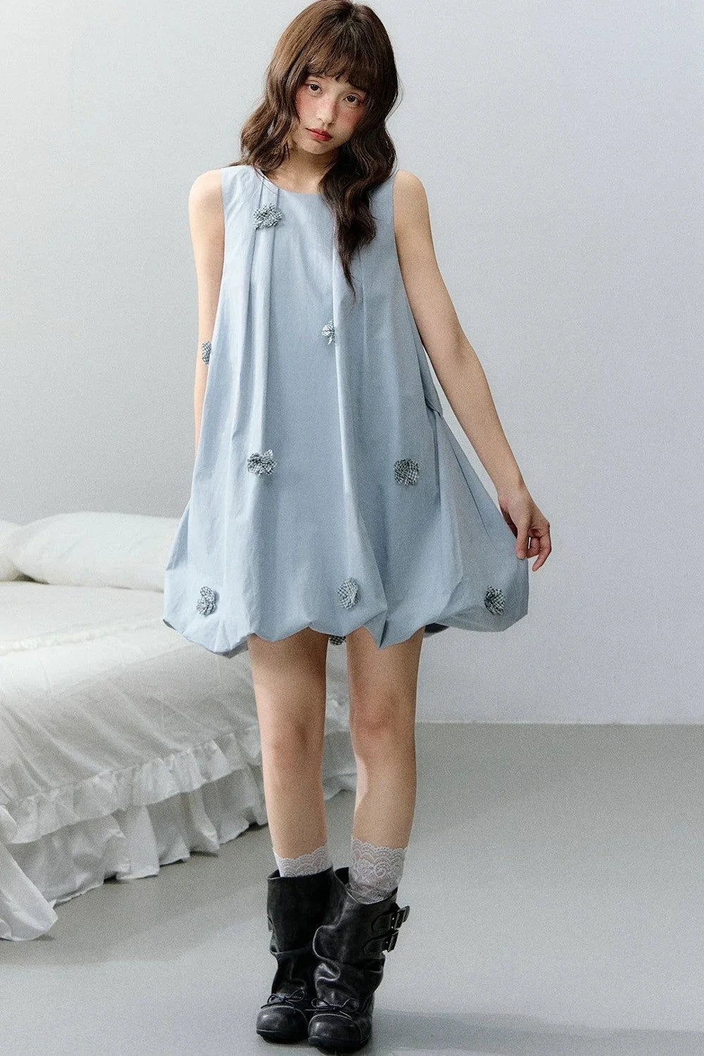 Blue Three-Dimensional Floral Dress