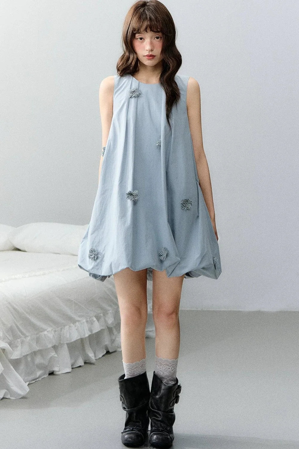 Blue Three-Dimensional Floral Dress