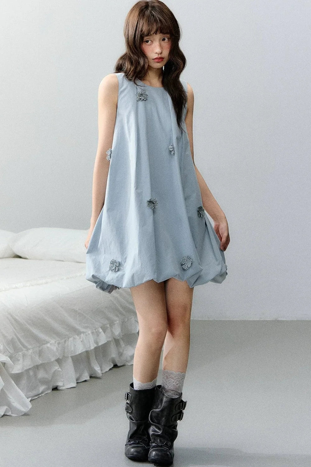Blue Three-Dimensional Floral Dress