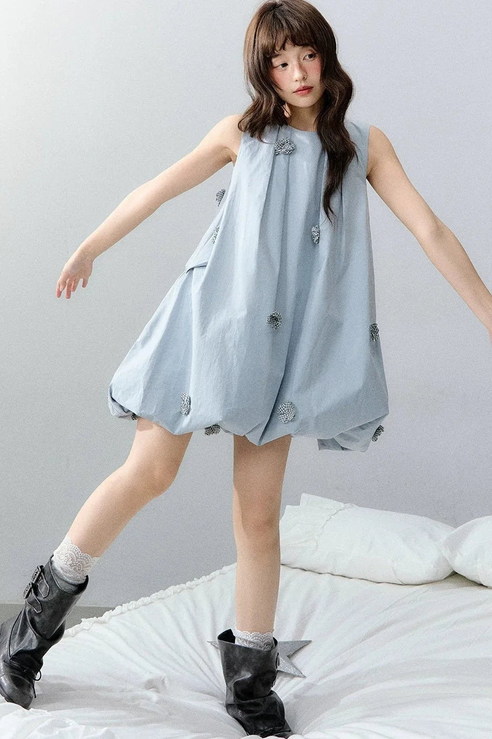 Blue Three-Dimensional Floral Dress