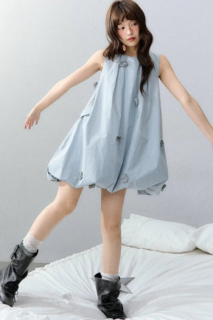 Blue Three-Dimensional Floral Dress