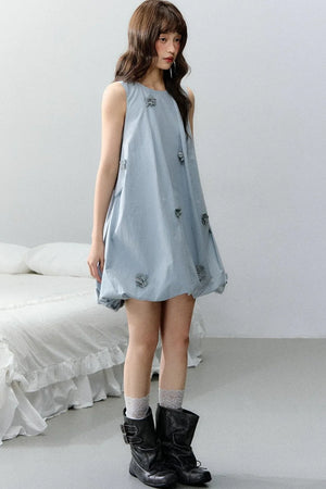 Blue Three-Dimensional Floral Dress