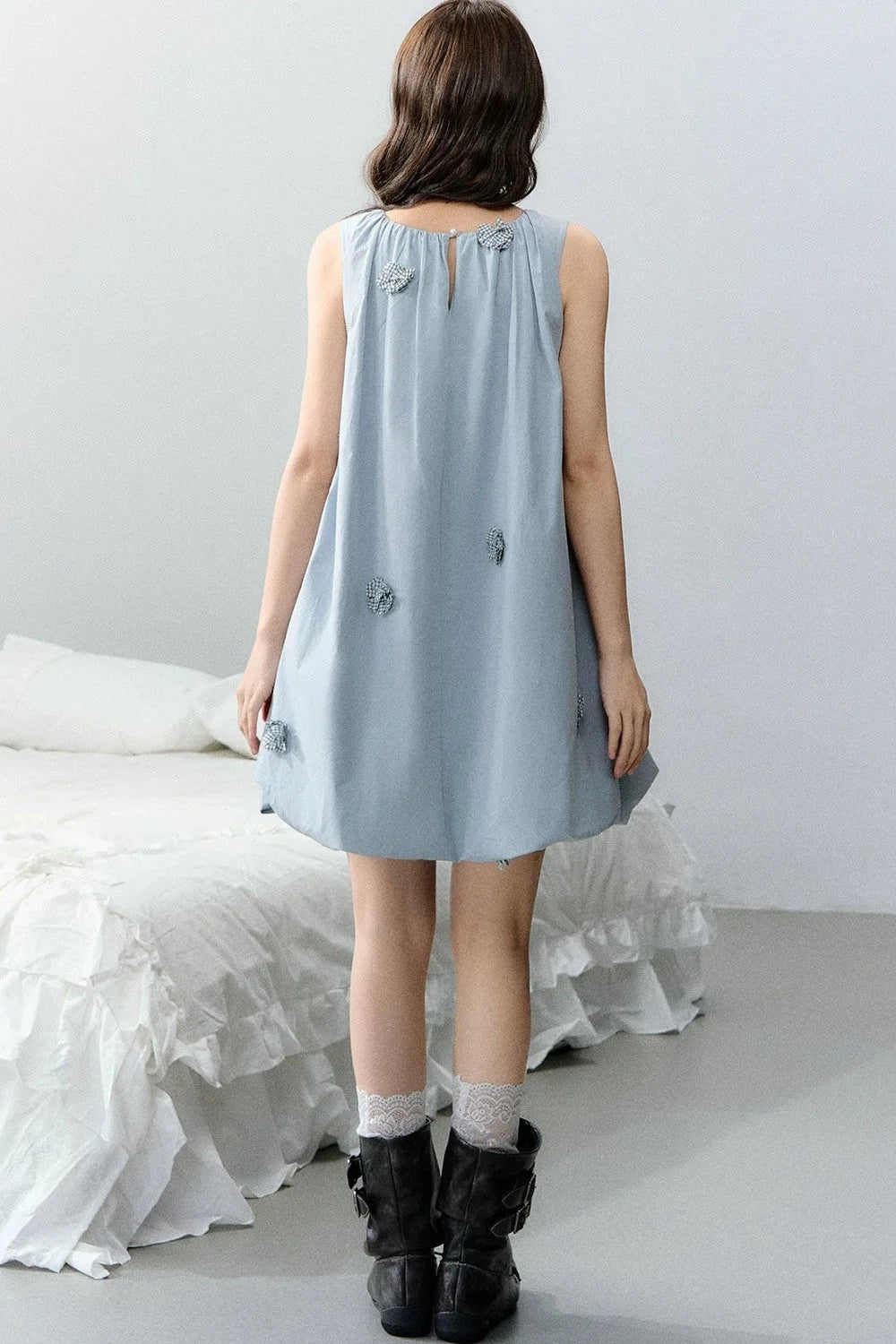 Blue Three-Dimensional Floral Dress
