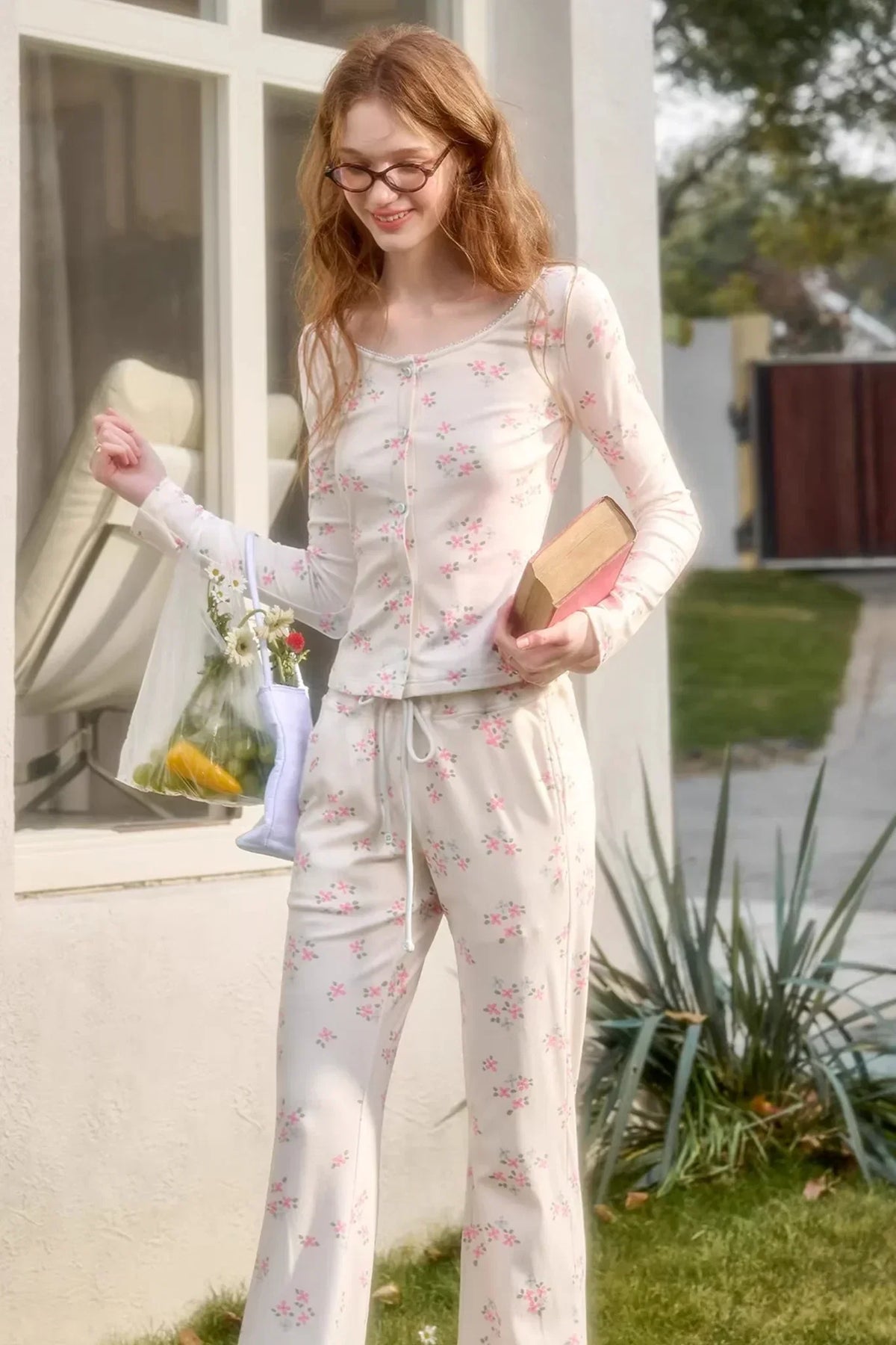 Blue Velvet Floral Cardigan Set-Up