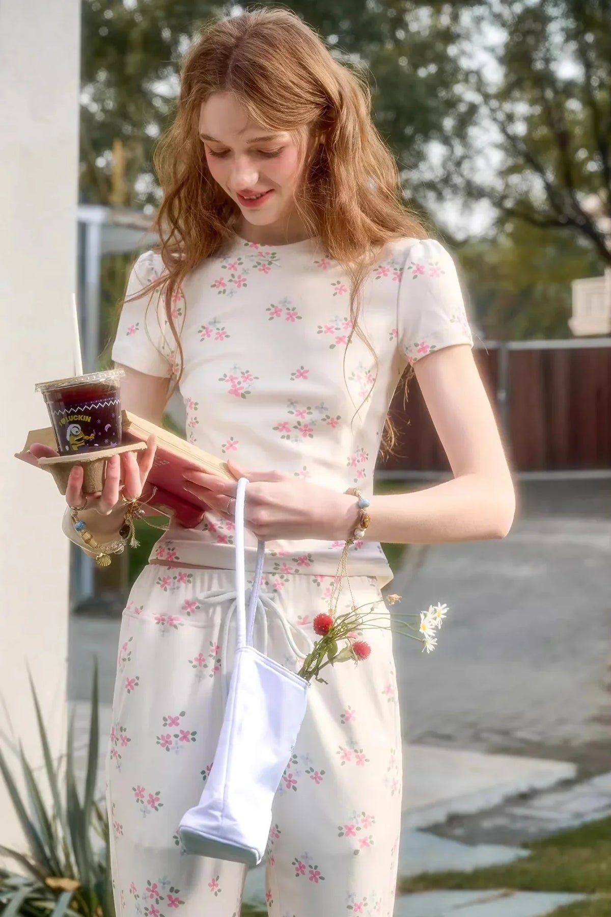Blue Velvet Floral Cardigan Set-Up
