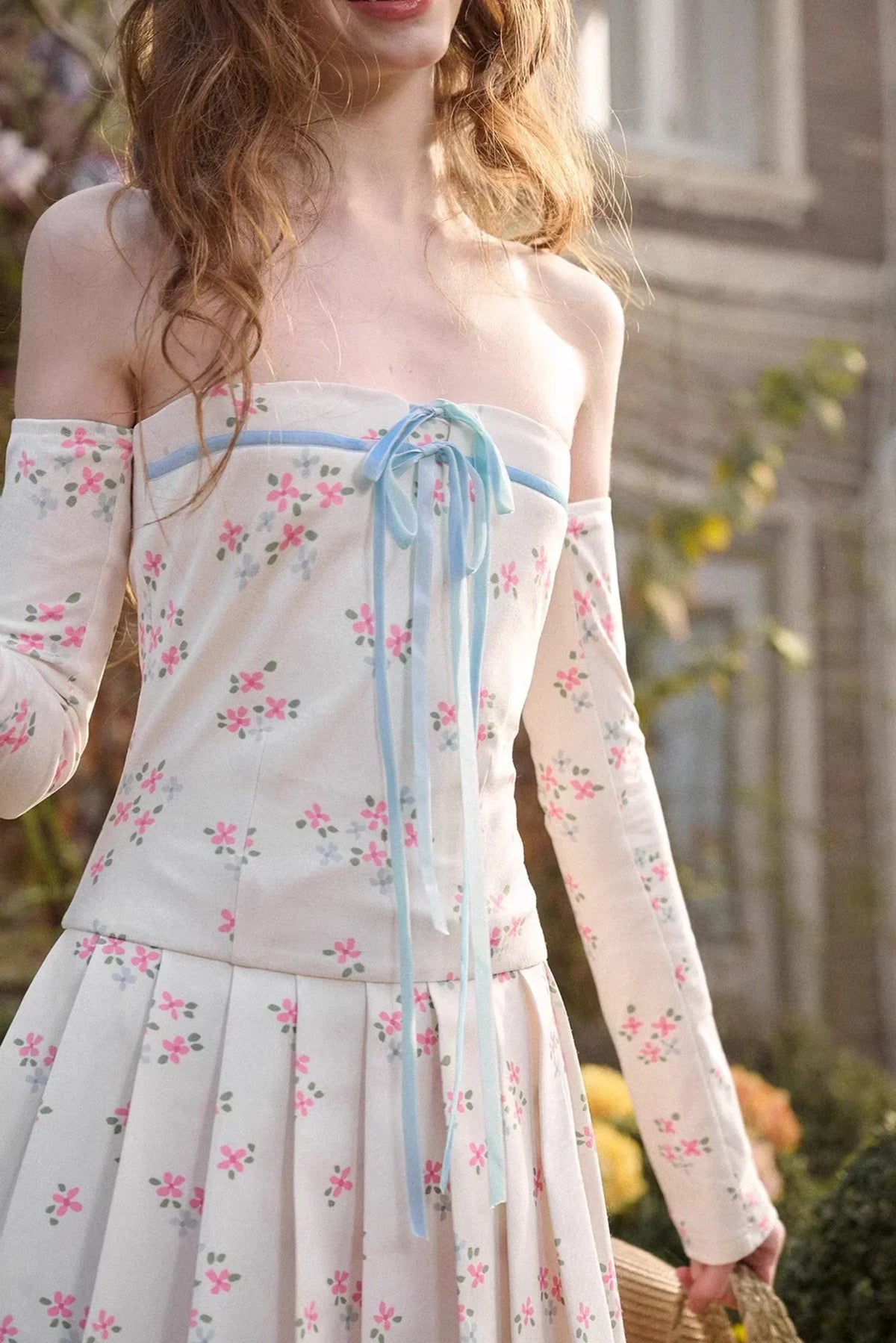 Blue Velvet Floral Ribbon Dress