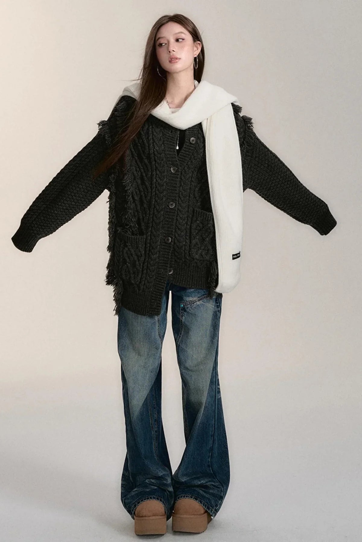 Blue Wash Distressed Straight-Leg Jeans