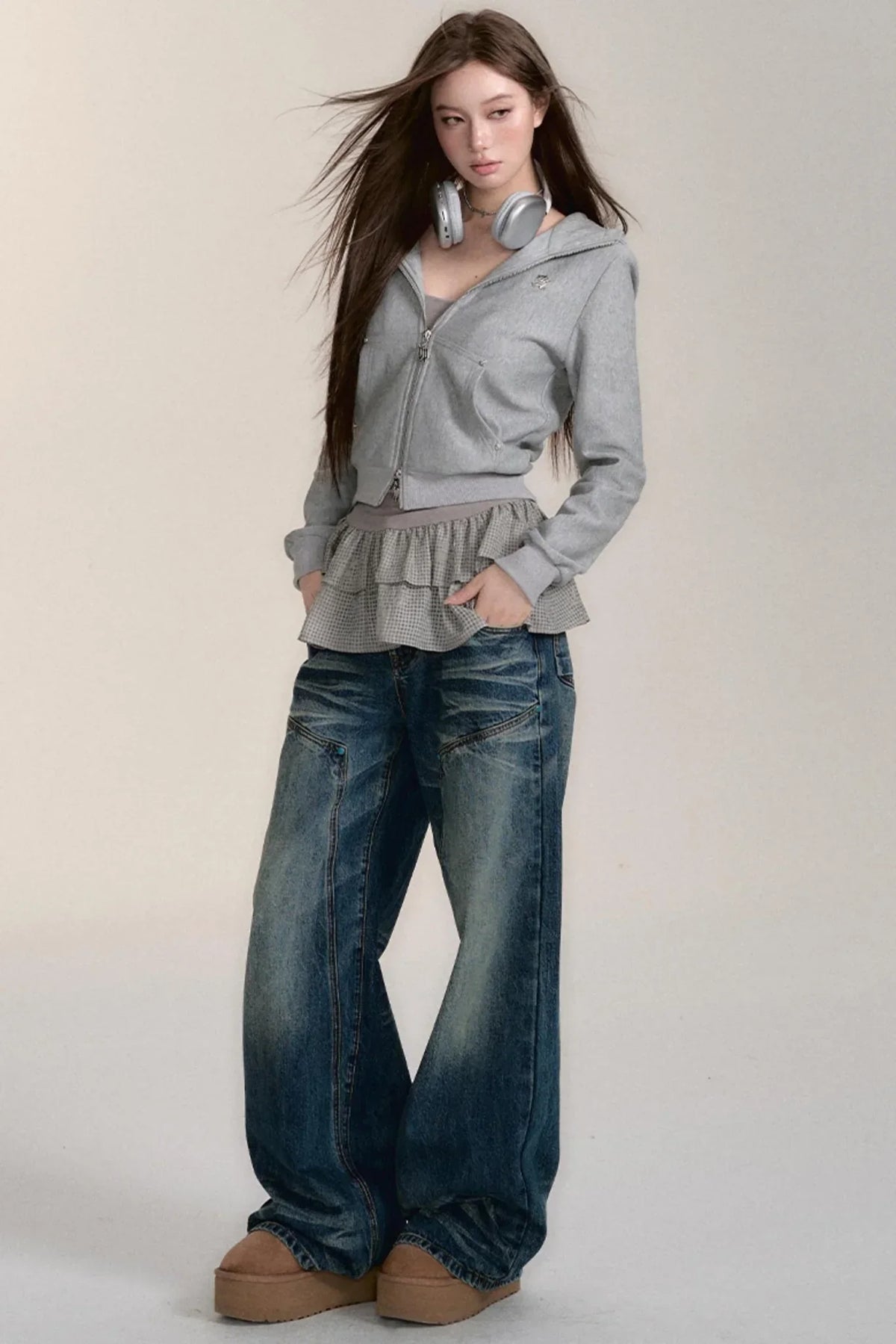 Blue Wash Distressed Straight-Leg Jeans