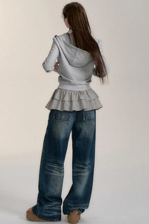 Blue Wash Distressed Straight-Leg Jeans