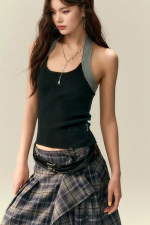 Bold Collar Contrast Cardigan Set-Up