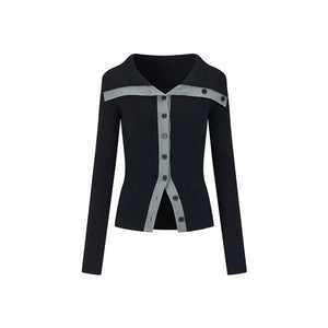 Bold Collar Contrast Cardigan Set-Up