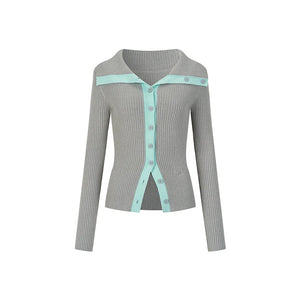 Bold Collar Contrast Cardigan Set-Up