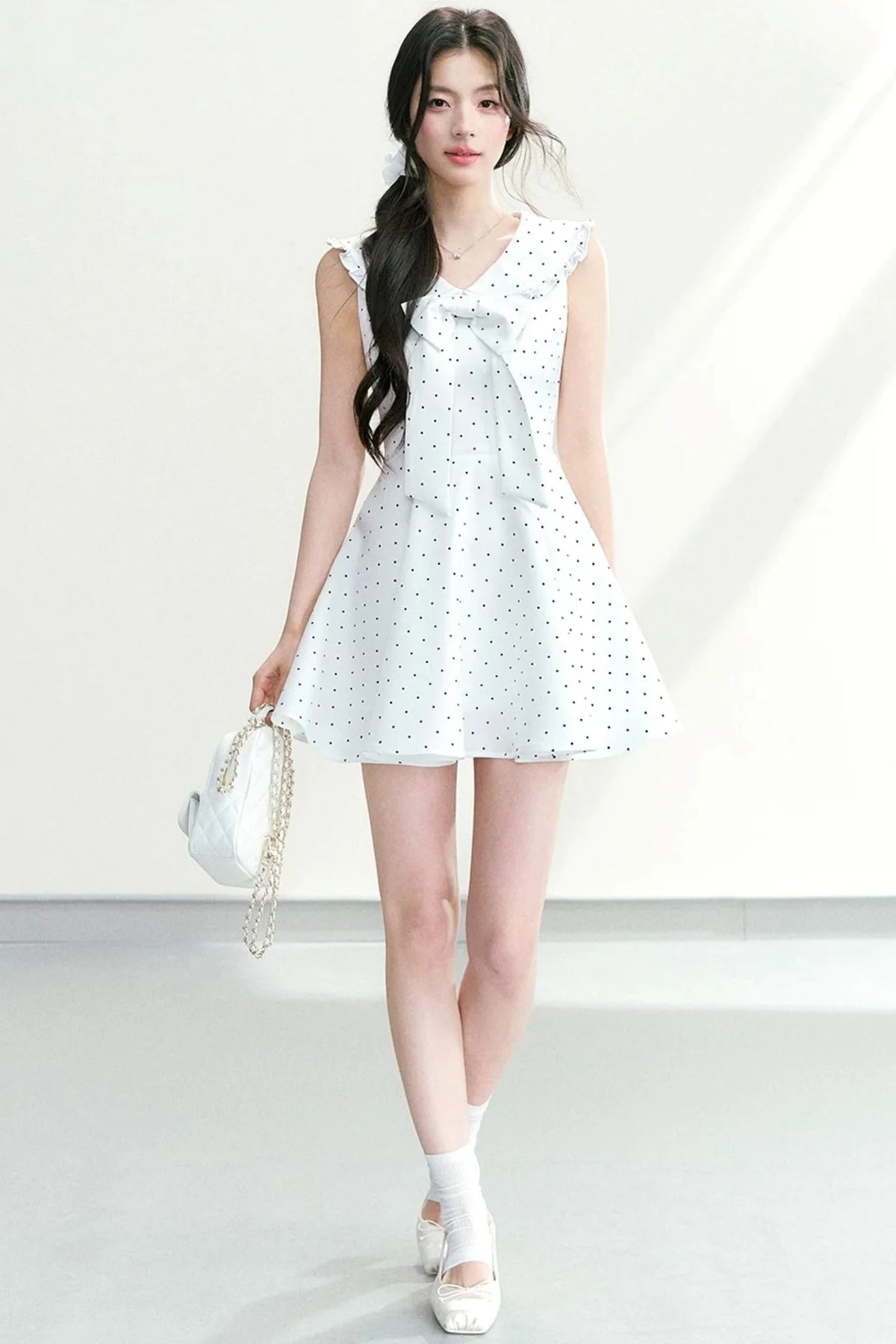 Bow Collar Polka Dot Dress