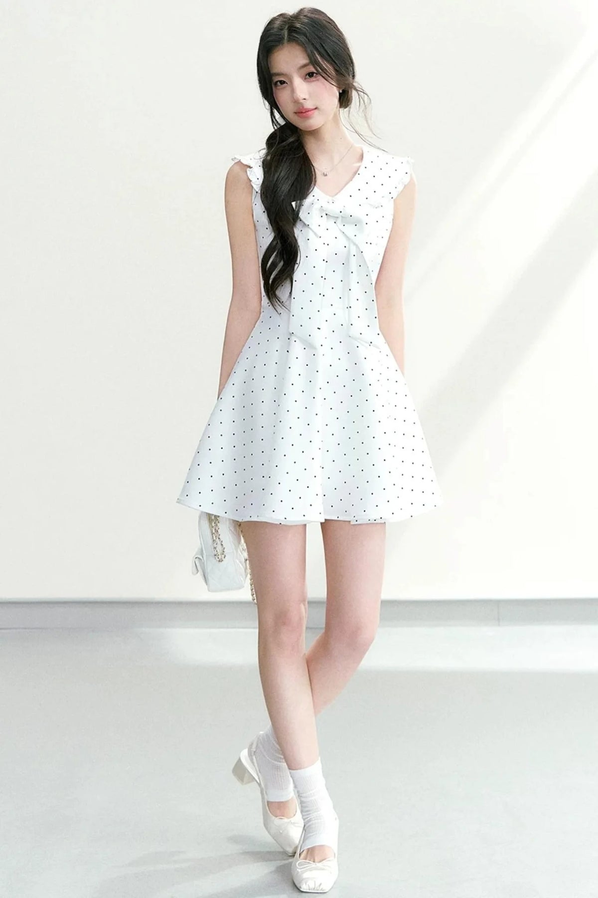Bow Collar Polka Dot Dress