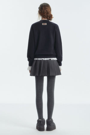 Bow Detail Checked V-Neck Jumper