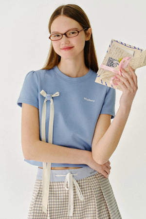 Bow Detail Letter Print T-Shirt