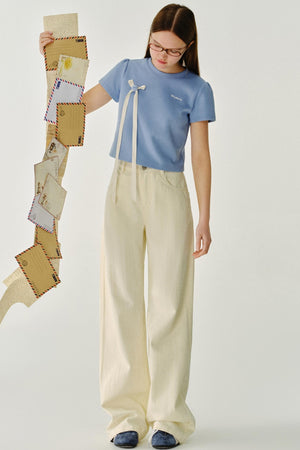 Bow Detail Letter Print T-Shirt
