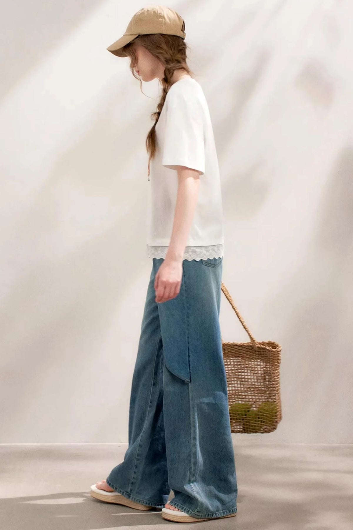 Bow-Detail Wide-Leg Jeans