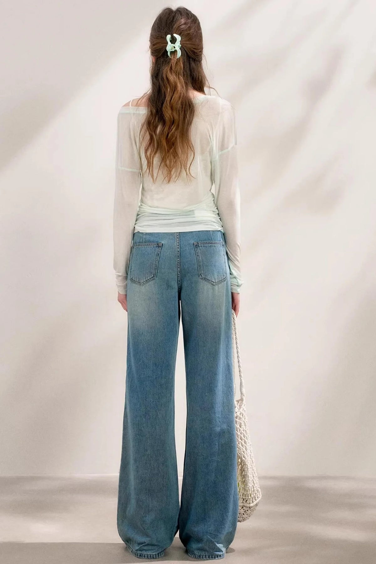 Bow-Detail Wide-Leg Jeans