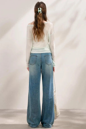 Bow-Detail Wide-Leg Jeans