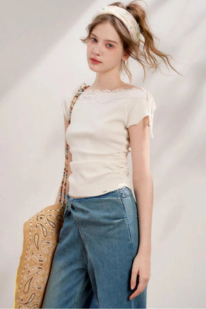 Bow-Detail Wide-Leg Jeans