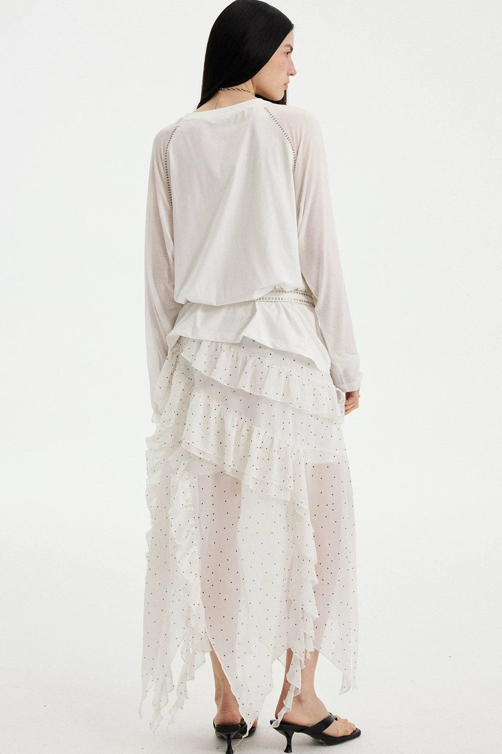 Bow Floral Spliced Long Sleeve Top