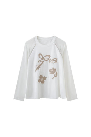 Bow Floral Spliced Long Sleeve Top