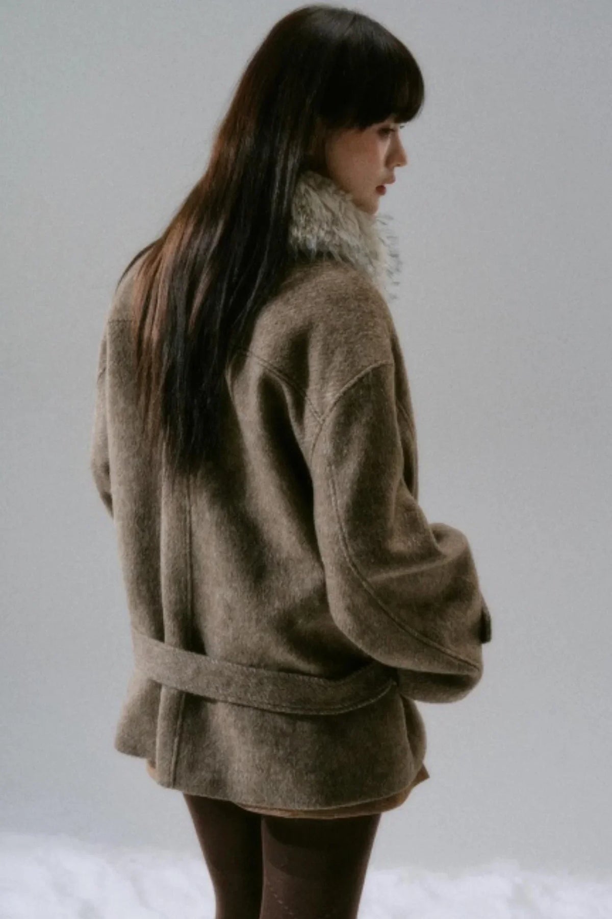 Bow Fur Collar Wool Coat