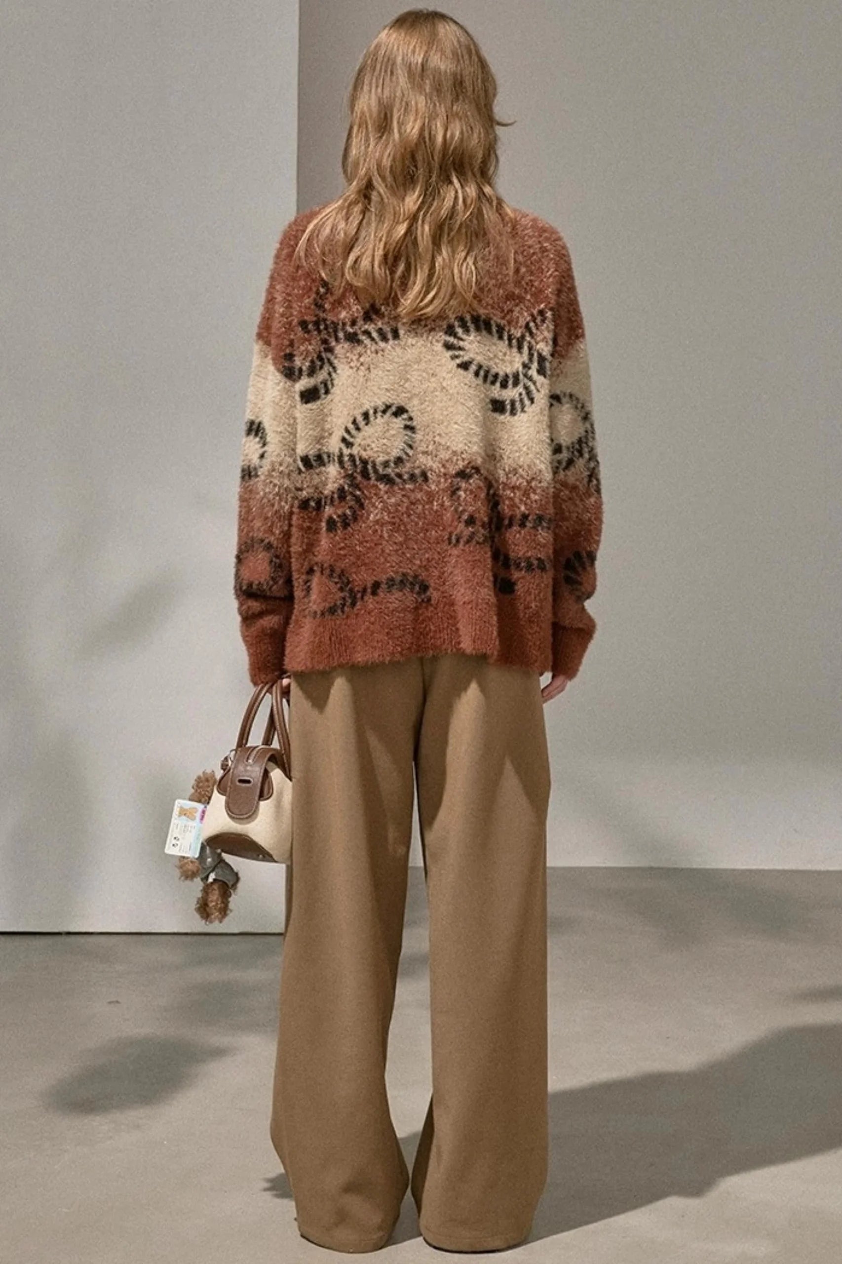 Bow Gradient V-Neck Knitted Cardigan
