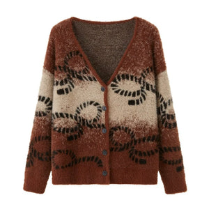 Bow Gradient V-Neck Knitted Cardigan