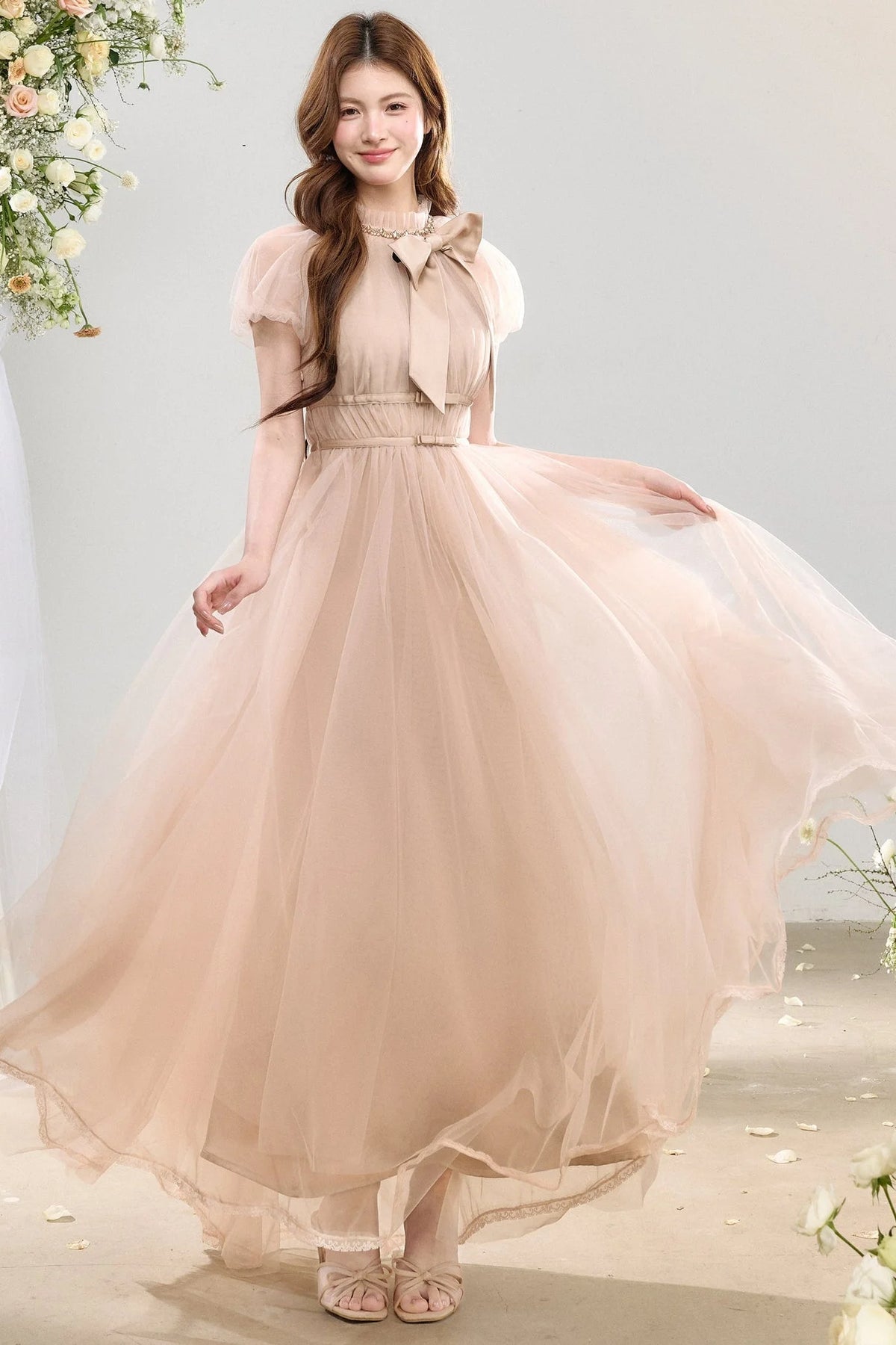 Bow Irregular Hem Tulle Dress