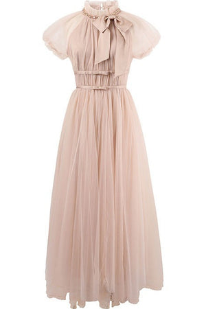Bow Irregular Hem Tulle Dress