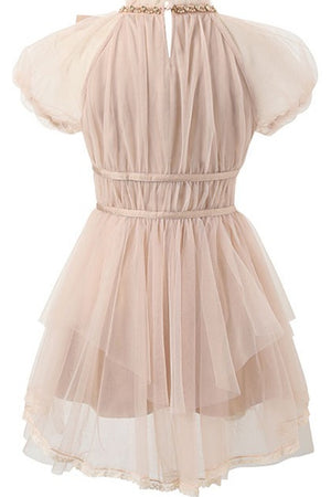 Bow Irregular Hem Tulle Dress
