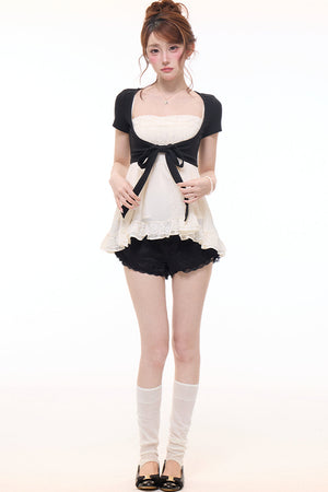 Bow-Knot Cardigan Camisole and Shorts Set-Up